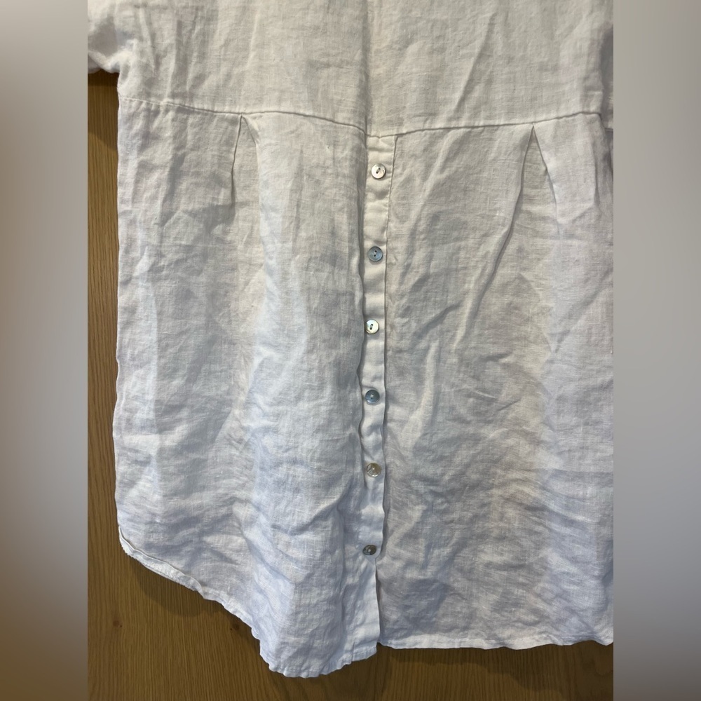 Terzo Millennio White 100% Linen Back Button Top Made in Italy - Picture 10 of 10